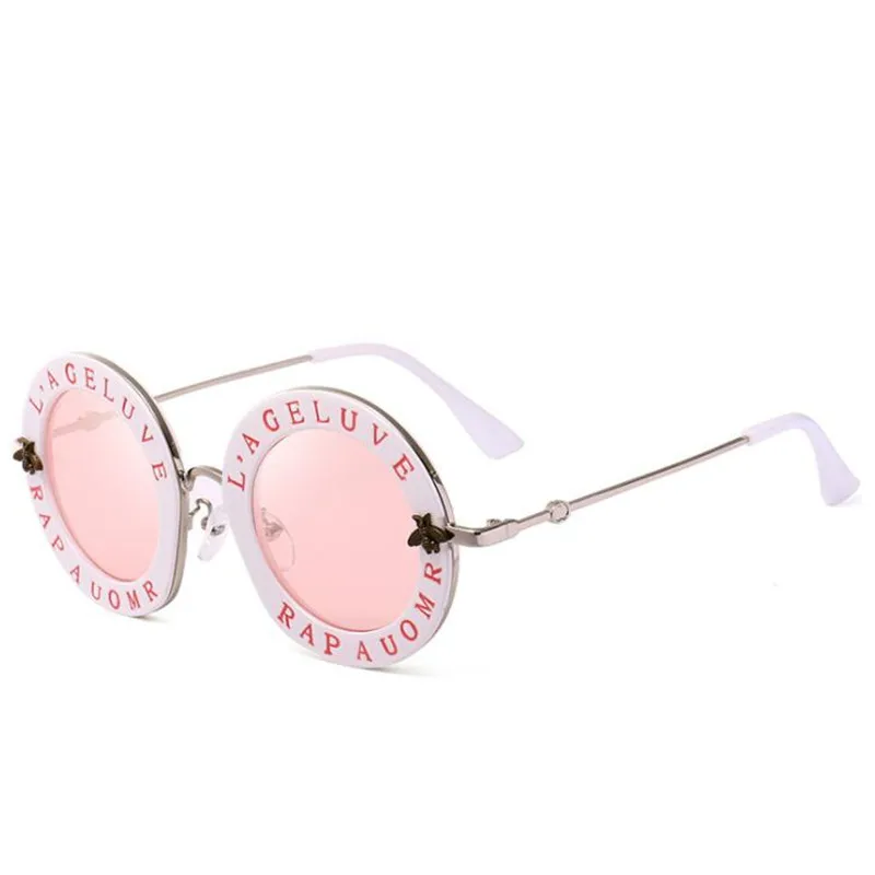 REALSTAR Fashion Bee Sunglasses for Women Brand Designer Luxury Round Sun Glasses Female Vintage Letter Eyewear Oculos S343 - Цвет линз: No5 White