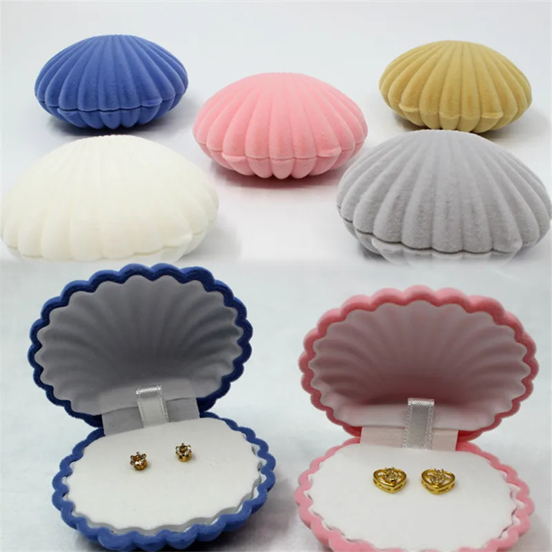 

Jewelry Box Elegant Sea Shell Shape Flocking Ring Boxes Pendant Locket Earrings Container Boxes Jewelry Organizer HG-1386