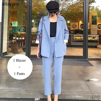 

Women Sets Single Button Solid Simple All-match Korean Style Pockets Leisure Daily Womens Ankle-length Pant Two Pieces Set New