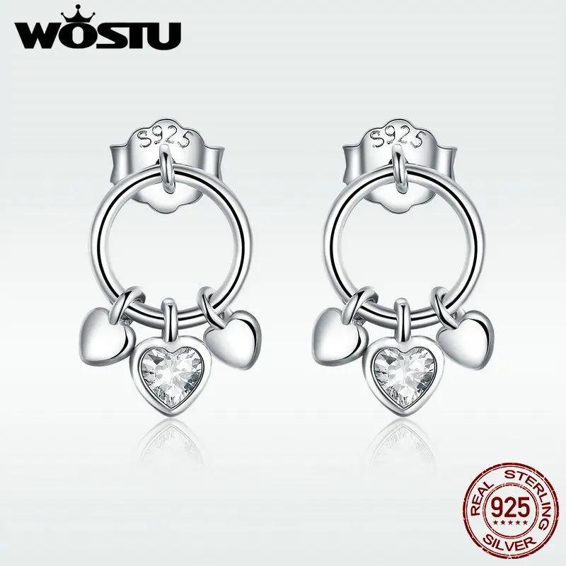 WOSTU, дизайн, 925 пробы, серебряные серьги-гвоздики в форме сердца, связанные с мировым днем, для женщин, юбилей, уникальный бренд, ювелирное изделие, подарок, DXE494