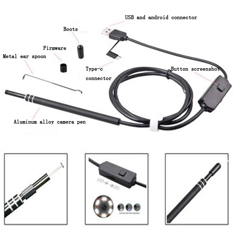 3-в-1 визуальный ушному каналу эндоскоп USB инструмент для чистки ушей 5,5 мм визуальная ухочистка эндоскоп Камера ручка уход за ухом эндоскоп