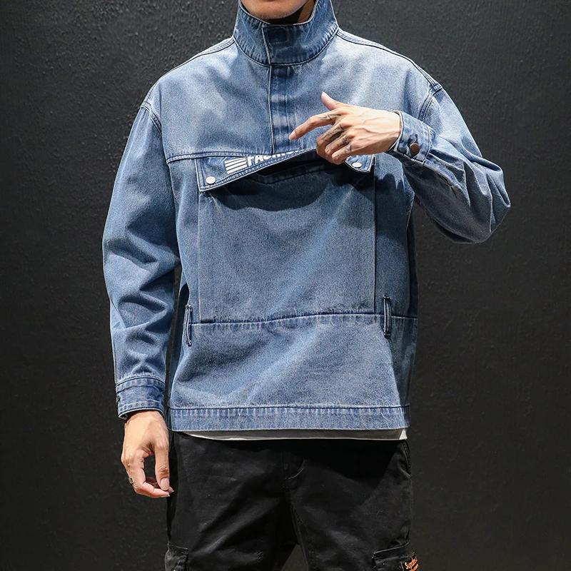 Men Streetwear Hip Hop Pullover Denim Jacket Male Fashion Casual Jeans Coat Couple Spring Autumn Clothing