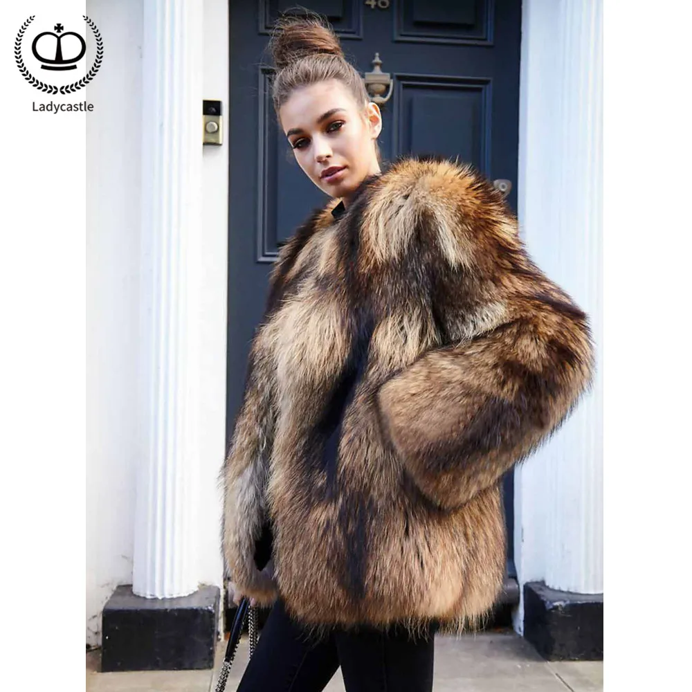 

2019 New Real Natural Fur Coat For Women O-Neck Full Pelt Winter Thick Warm Raccoon Dog Fur Coats Female Outwear Luxury FC-241