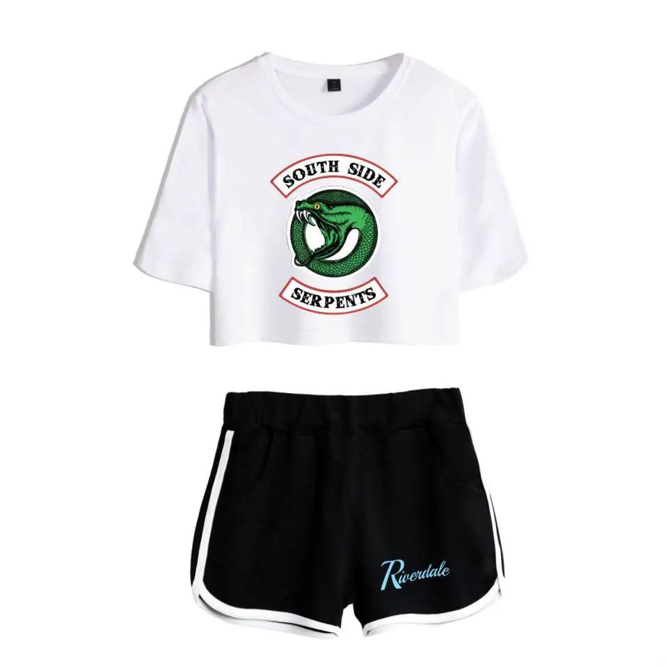 

New Tracksuit Women Pullover Tops and Pants Casual 100% Cotton Suits Riverdale South Side Crop Top Shorts Two Piece Outfits