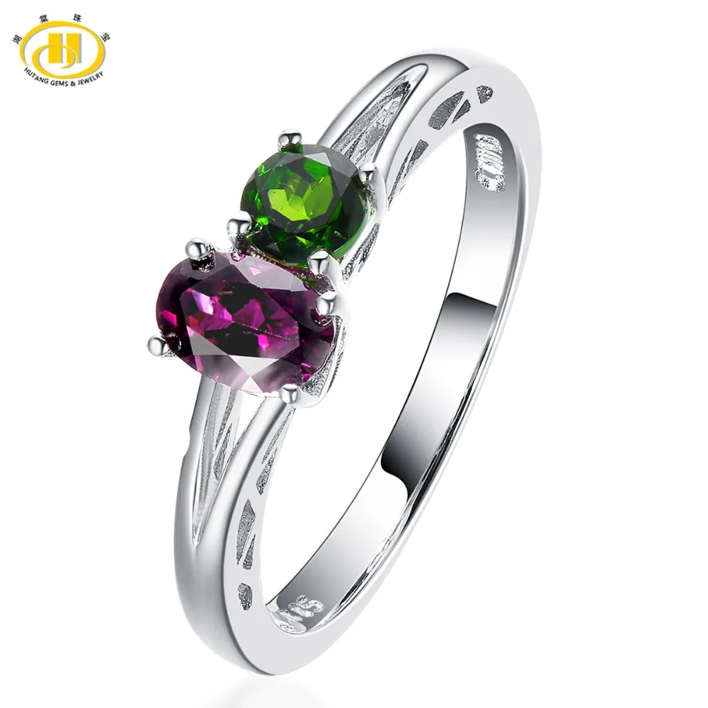 

Hutang "You and Me" Natural Gemstone Rings Rhodolite Garnet & Chrome Diopside Solid 925 Sterling Silver Fine Jewelry Best Gift