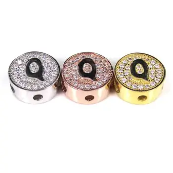 

Gold Micro Pave White CZ Alphabet Letter "Q" Beads Initial Charms For Bracelets Necklaces Making Spacer Jewelry Accessories