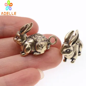 

2x 100% Solid Brass RABBIT Vintage Carving Handmade Keyring Car Accessory DIY Jelwery Pendant Gift Finding Free Shipping HOT