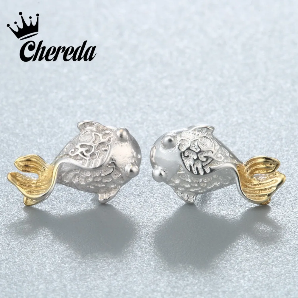 

Chereda Small Goldfish Fat Sea River Animal Stud Earring Gold Tail Double Lover Friend Birthday Jewelry