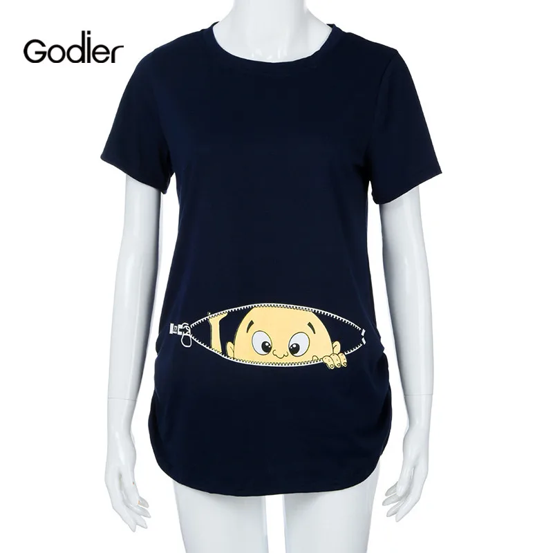 Godier 2018 Cotton Maternity Short Sleeve Print Pregnancy T Shirt Women Nursing Blouse Tops New Products