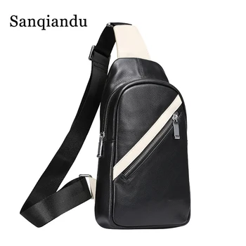 

High Quality Cow Leather Genuine Men Chest Bag Small Crossbody Bags For Man Messenger Shoulder Bags Male Waterproof Sling Bag