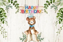 Laeacco Baby Birthday Teddy Bear Baby Cartoon Party Gray Wall Tree Photo Backdrop Photography Backgrounds Photocall Photo Studio