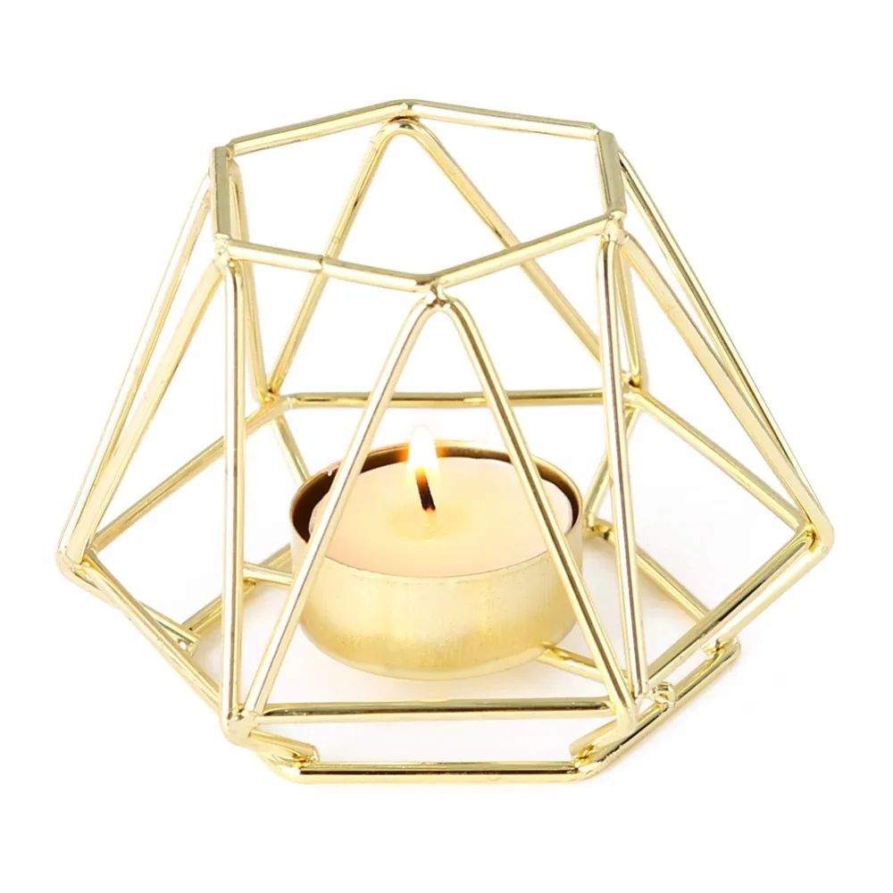 

Geometric wrought iron plated candle holder European romantic candle cup light luxury table decoration
