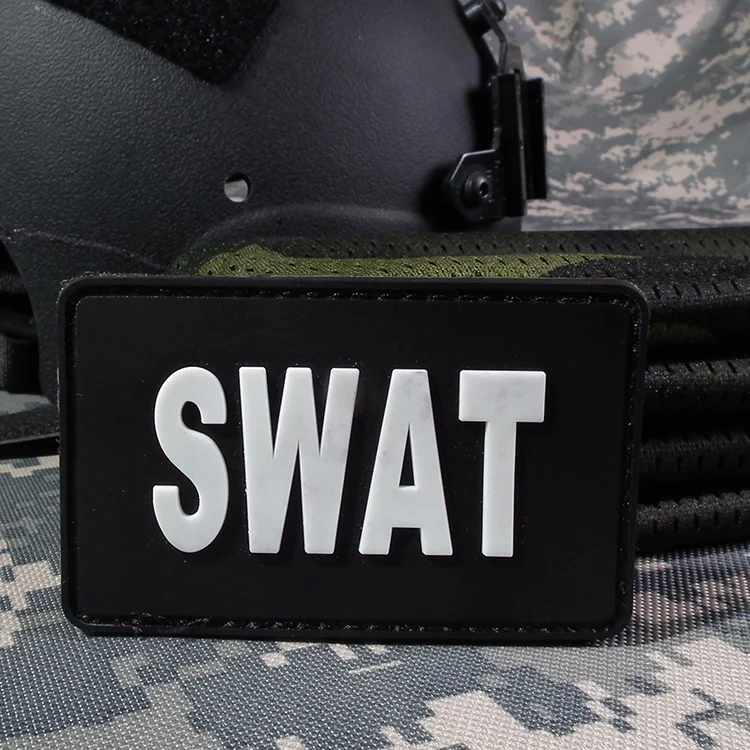 

Rubber PVC SWAT Tactical Hook And Loop Patch Military Morale Armband Army Combat Badge Black Color 3pcs