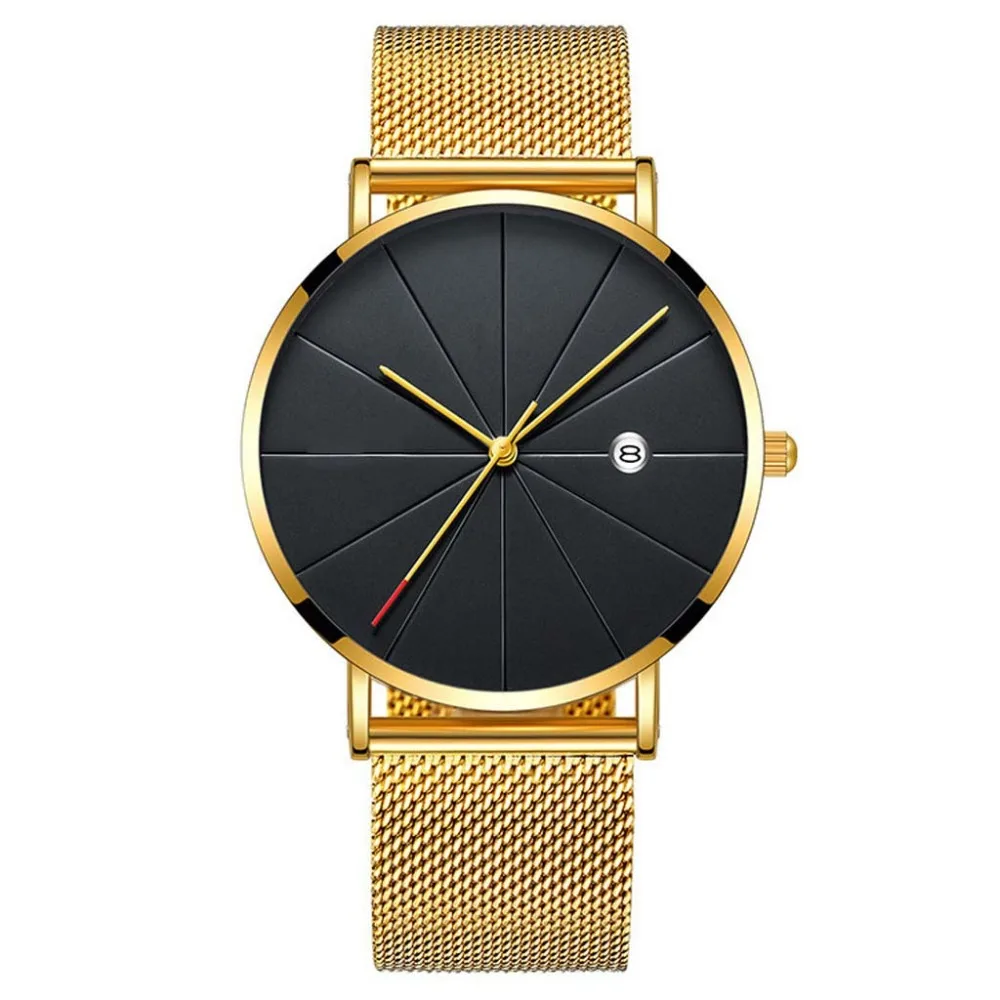 

Men's business Quartz Watch Simple And Unobtrusive Business Network Strap Casual black round dial Clock reloj hombre gold