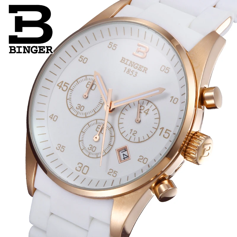 Швейцарские часы мужские люксовый бренд Бингер кварцевые мульти дисплей спортивные силиконовые наручные часы водонепроницаемые B1101-2