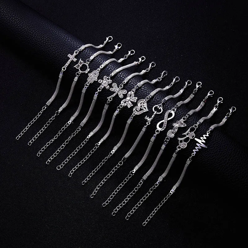 

New fashion ladies bracelet hot sale silver plated alloy heartbeat hanging butterfly cross owl ornaments bracelet jewelry