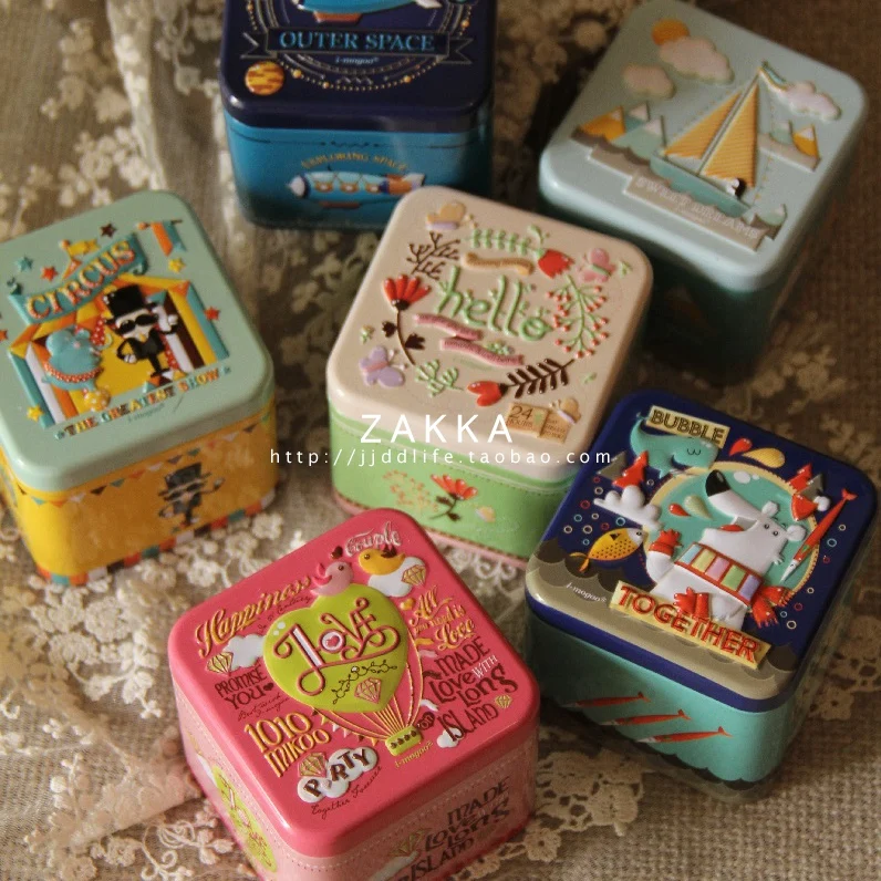 Image Cartoon square tin tea caddy flower tea tank candy christmas gift box tin cookies biscuit tin jewelry box