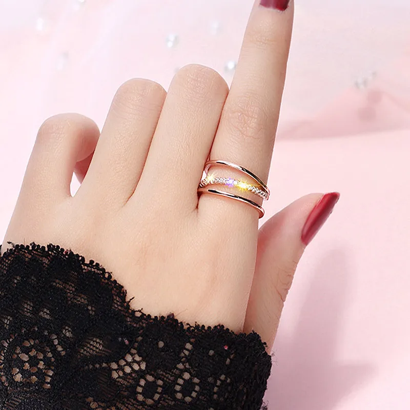 USTAR новые кристаллы, свадебные кольца для женщин, розовое золото, цвет, женские кольца для помолвки, ювелирные изделия, Anel bijoux, регулируемый размер