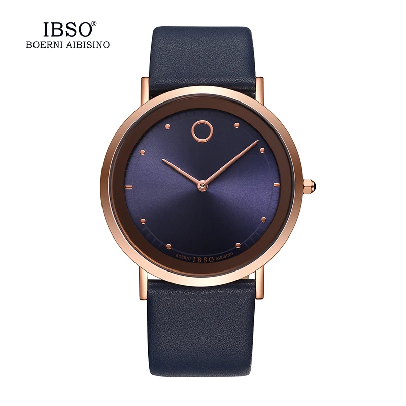 

IBSO 2018 Mens Watches Top Brand Luxury 7.6MM Ultra-thin Simple Watch Men Genuine Leather Strap Quartz Wristwatches Male Clock