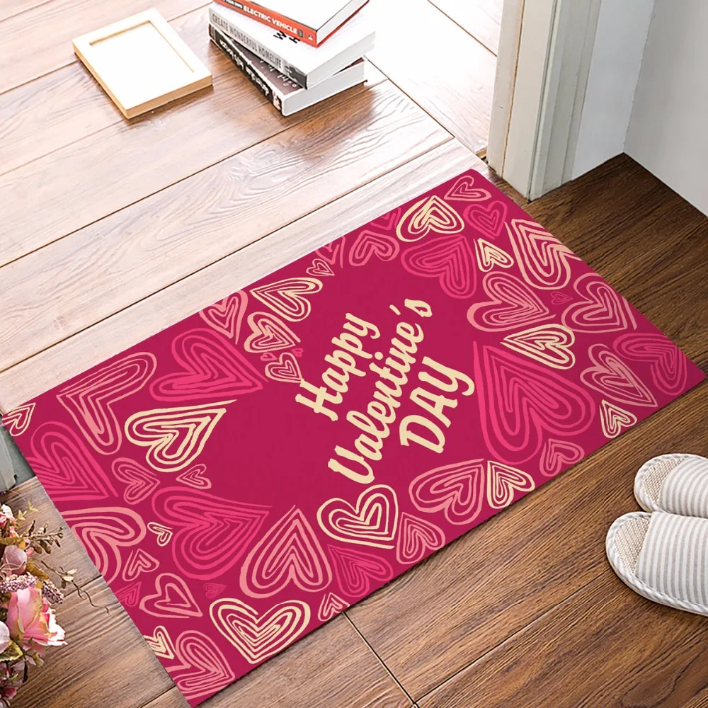 Red Hearts Valentine's Day Bath Rugs, Non Slip Rectangle Floor