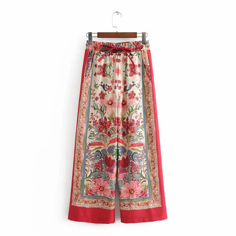 

NiceMix Summer 2019 Women Floral Printed Wide Leg Pants Female Elastic High Waist Casual Loose Trousers European Style pantalon