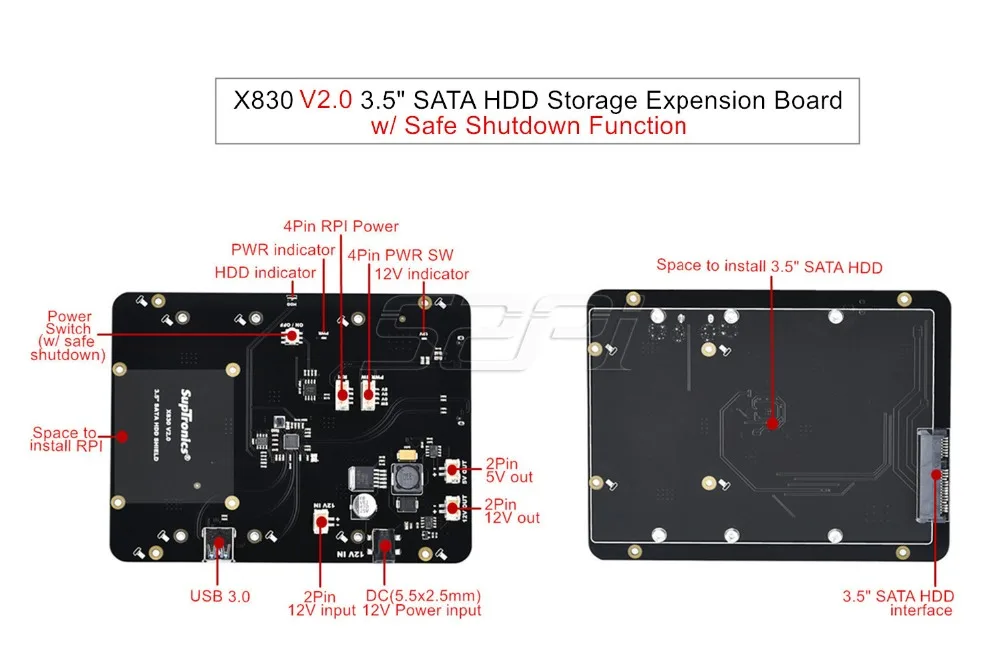 X830 V2.0 3,5 дюймовый SATA HDD жесткий диск для хранения плата расширения с дополнительным акриловым чехол для Raspberry Pi 3B+(Plus)/3B