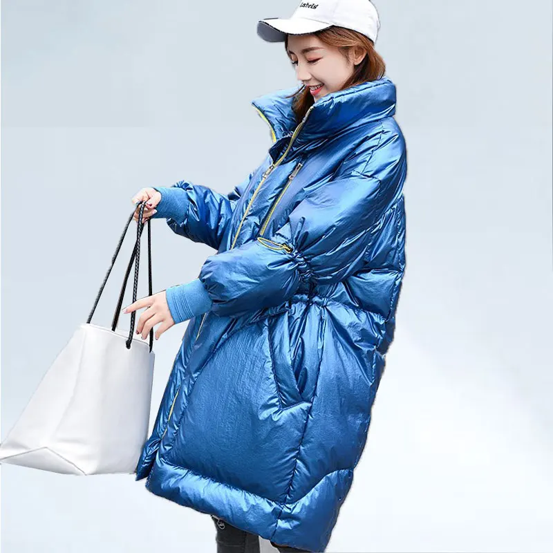 Модная длинная куртка-пуховик для женщин, повседневное свободное зимнее пуховое пальто, женские толстые теплые парки, высокое качество, белые пуховые пальто