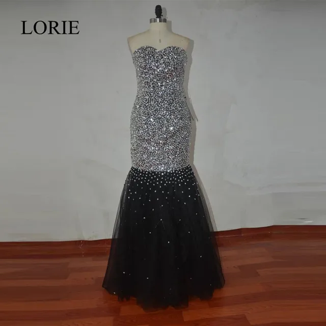 black and silver mermaid prom dress