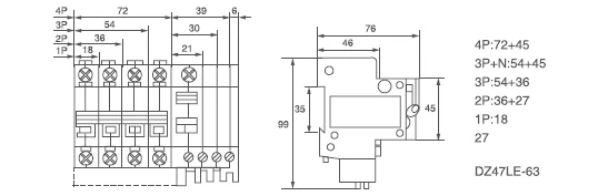 DZ47LE-63 residual current operated circuit breaker manufacturer 4P/50A/230VAC