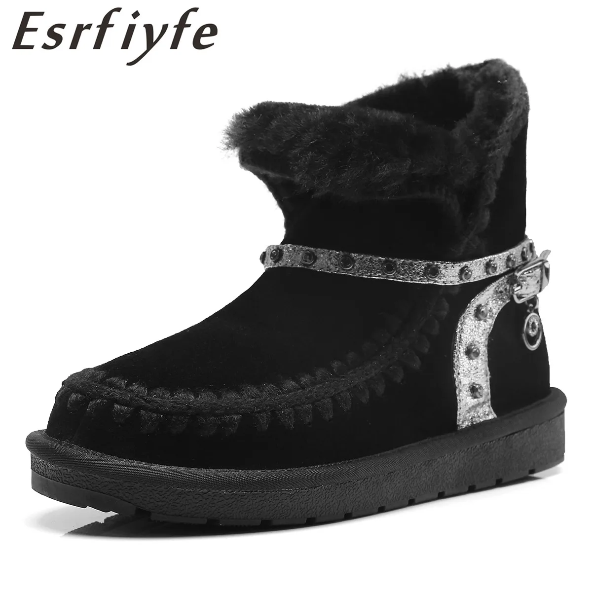 

ESRFIYFE 2018 New Genuine Leather Shoes Woman Winter Snow Boots Ankle Boots Platform Female Boots Winter Snow Wool Footwear