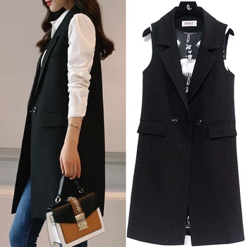 

5XL large size lapel collar women's sleeveless shirt black vest female vest casual Veste women's spring slim long vest