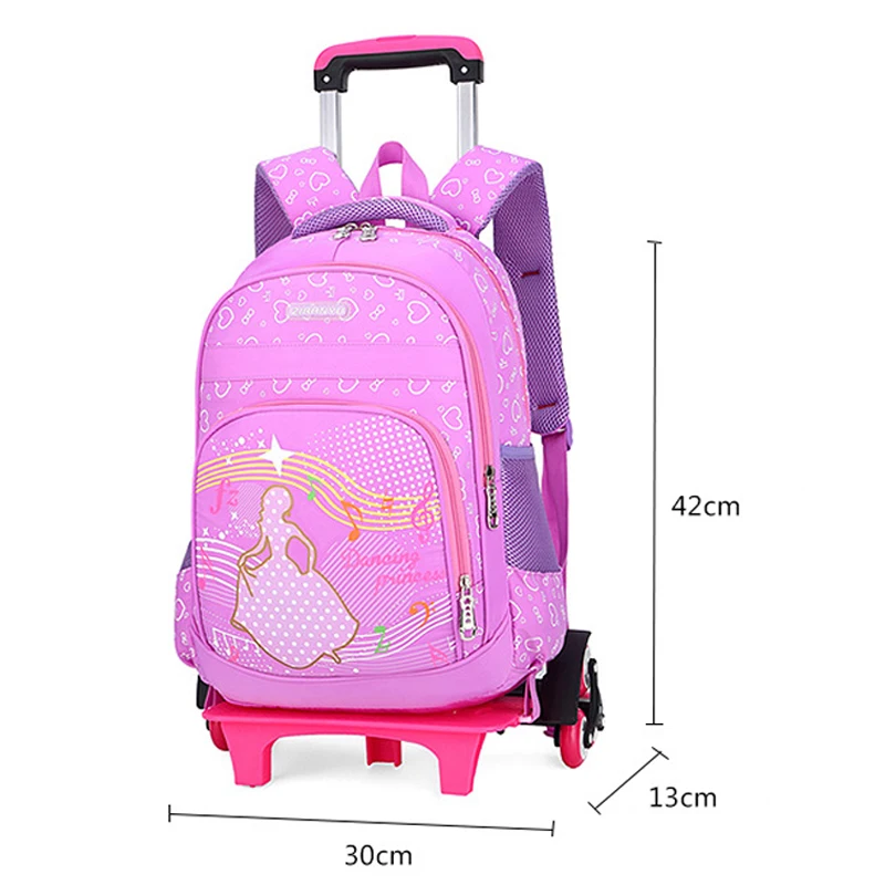 GRADE 2-6 Kids Trolley Schoolbag Luggage Book Bags boys girls Backpack Latest Removable Children School Bags 2/6 Wheels