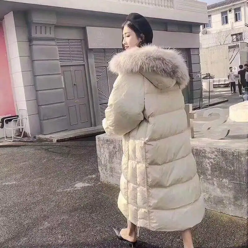 

Winter new fashion brand with big fur collar hooded warm down jacket female over the knee longer thick warm parkers coat wq571