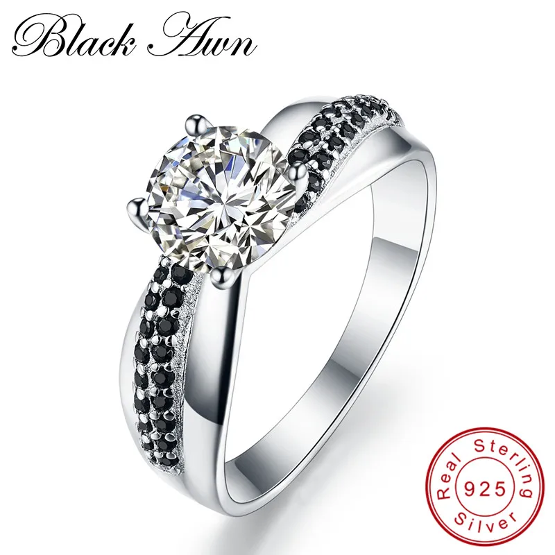 

[BLACK AWN] Neo-Gothic 2.9g 925 Sterling Silver Jewelry Trendy Wedding Rings for Women Engagement Ring Femme Bijoux Bague C117
