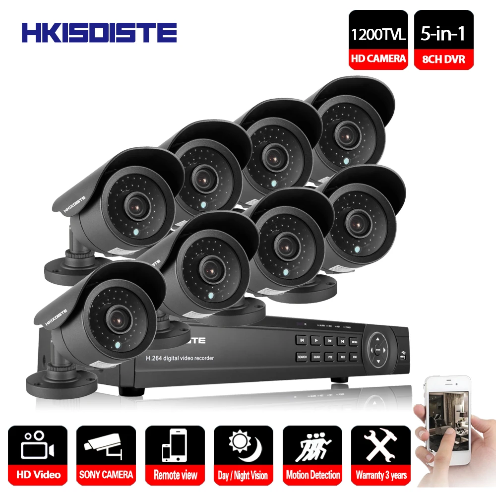 

HKIXDISTE Video Surveillance System 8CH CCTV Security Kit 8PCS 1200TVL Dome Security Camera Night Vision 8CH 1080P CCTV DVR