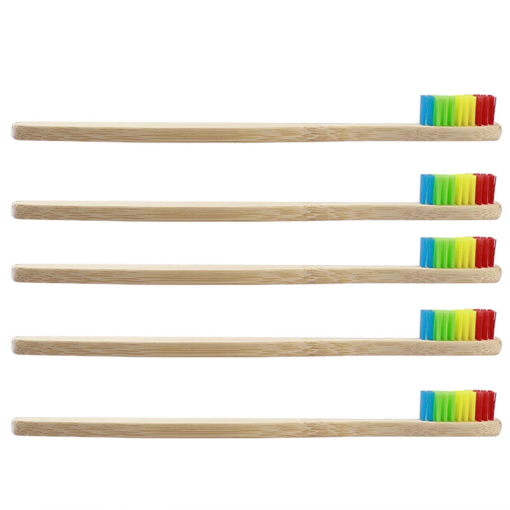 5 шт. цветная головка бамбуковая зубная щетка окружающей среды деревянная Радужная бамбуковая зубная щетка для ухода за полостью рта с мягкой щетиной