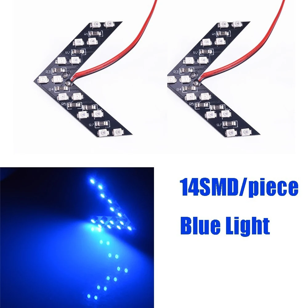 2 X светодиодный панель со стрелкой 14 SMD для автомобиля, зеркало заднего вида, индикатор поворота, сигнальный светильник, Автомобильный светодиодный светильник с зеркалом заднего вида, Автомобильный светодиодный светильник - Испускаемый цвет: Синий