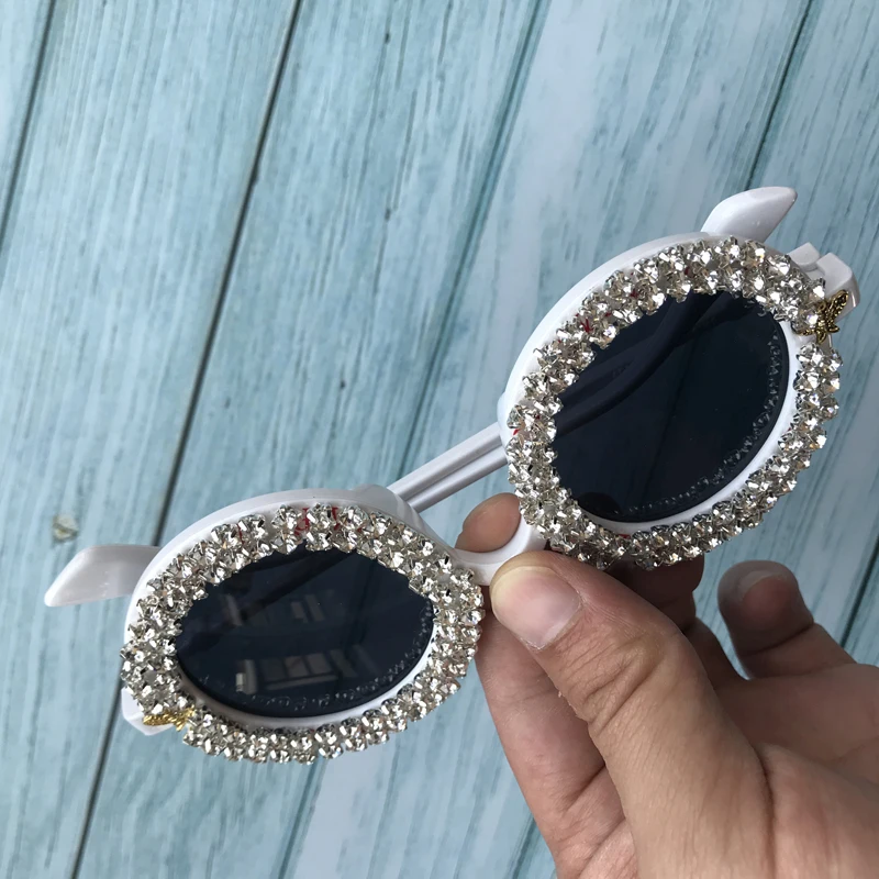 Великолепная Для женщин солнцезащитные очки С кристалалми и стразами, ручная работа, круглые очки UV400 с зеркальными линзами с цветочным дизайном, солнцезащитные очки
