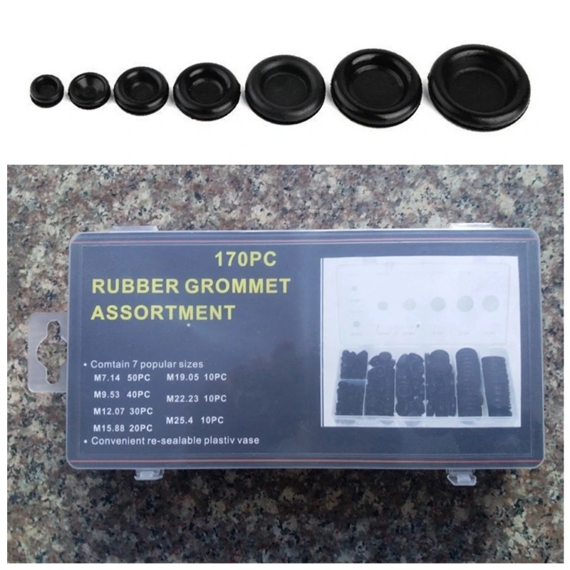 

170 Rubber Grommet Assortment Firewall Hole Plug Set Electrical Wire Gasket Kit #612