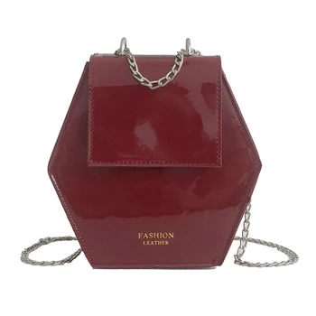 

TEXU Hot Hexagonal Women Bag Chains Mini Handbags Leather Female Shoulder Messenger Bag Clutch Pocket