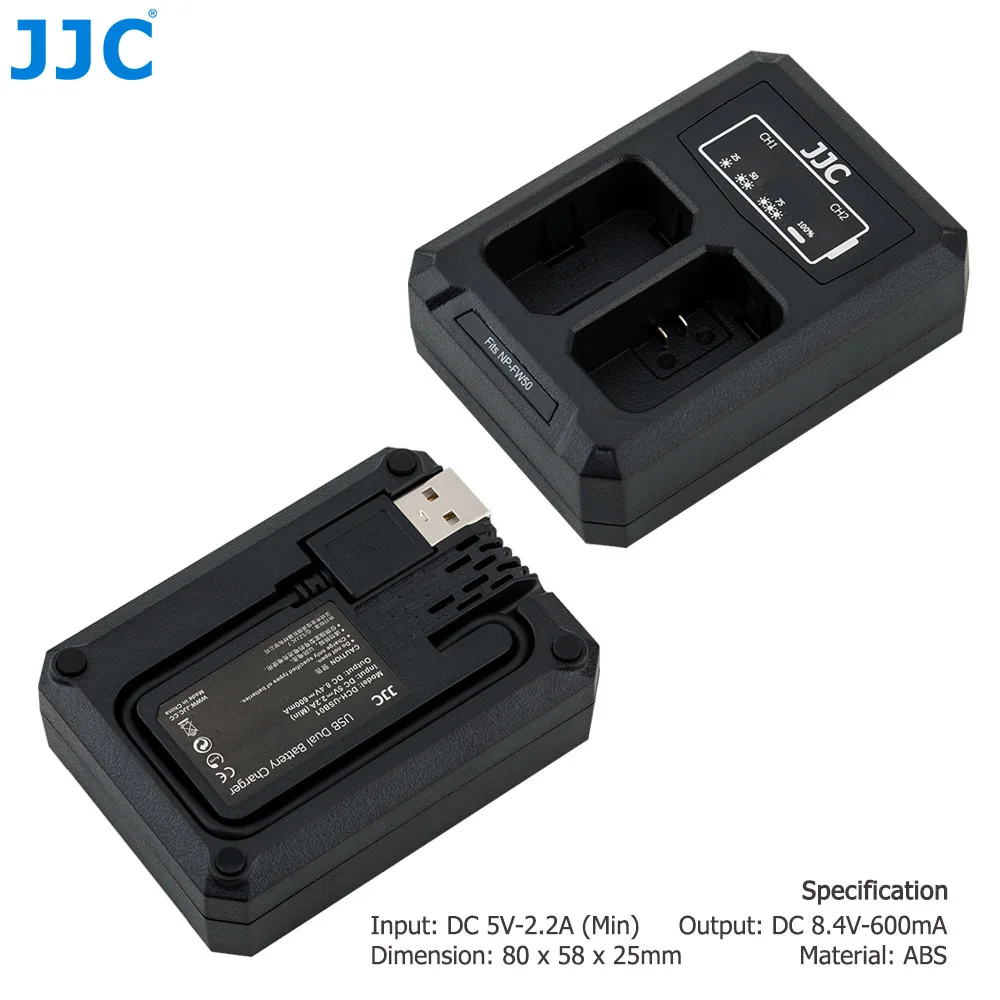 JJC USB двойной Батарея путешествия Зарядное устройство для sony NP-FW50 A6400 A7 A7S A7R A7II A7SII A7RII A6500 A6300 A6000 заменяет BC-VW1 BC-TRW