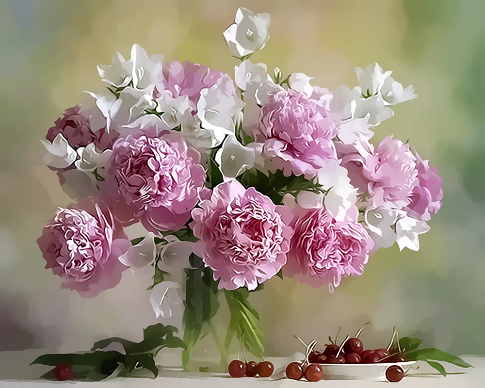 154 Printemps Fleur Peinture à Lhuile Photos Par Numéros Chrysanthème Rose Images Numériques Coloriage à La Main Cadeaux Uniques Décoration De La