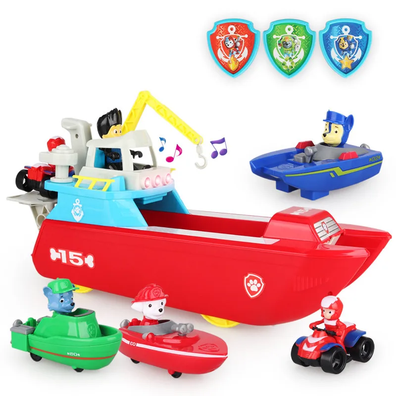 

Paw Patrol Dog Marine Rescue Boat Anime Kids Toys Set With Music Patrulla Canina Action Figure Children Gifts