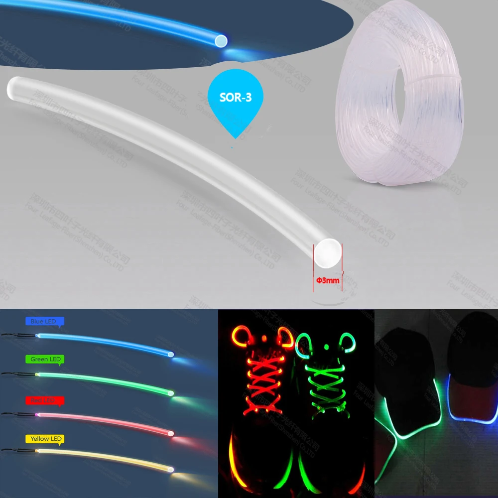 

3mm tpu side glowing fiber optic for clothing clothes light wrist collar shoelace lighting