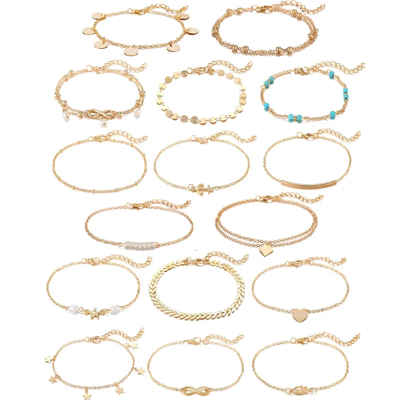 

Summer hot selling beach foot ornaments 16 different style combination of high-grade set anklet summer ladies fashion anklet