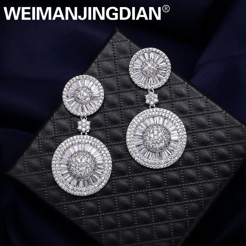 

WEIMANJINGDIAN New Arrival Luxury Sparkling 2 Circles Cubic Zirconia CZ Crystal Earrings for Women or Girls in White Gold Color