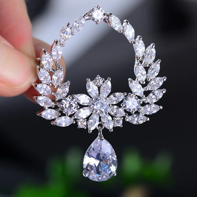 Gorgeous Crystal Cubic Zirconia Drop shape Brooch Broach Pin for Women dress bag Jewelry Accessories XR03882D