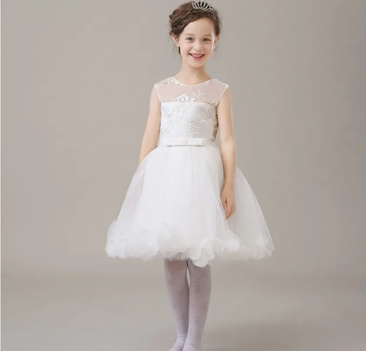

2016 new flower girls elegant Embroidery white lace mesh wedding birthday party dresses baby kids vestidos infantil clothes
