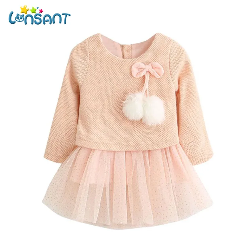 

LONSANT 2018 Winter Newborn Girls Princess Vestidos Cute Mesh Girls Long Sleeve Dresses Vestido De Festa Infantil Dropshipping