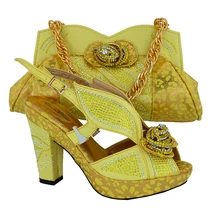 MM1016 Fashion shoes and bag with high heels woman pump italian matching shoes and bag set with rhinestones for wedding dress